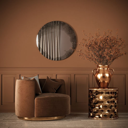 Antique Round Wall Mirror – Vintage Distressed Glass Mirror for Bathroom or Living Room, Modern Rustic Mirror