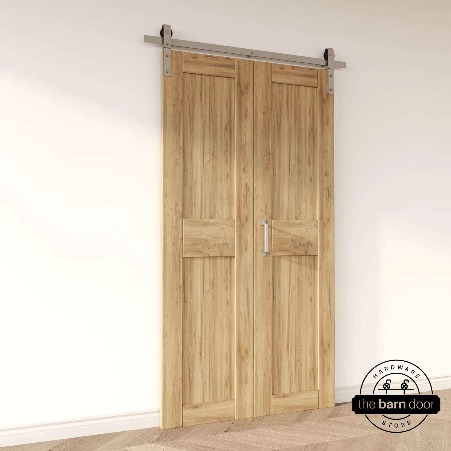 Bifold Barn Door Hardware Kit - J-Strap Brushed Nickel for 2 Doors & Closets