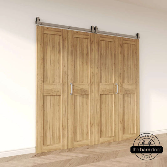 Barn Door Hardware Bifold - J Top Mount Brushed Nickel 4-Door Kit for Space-Saving