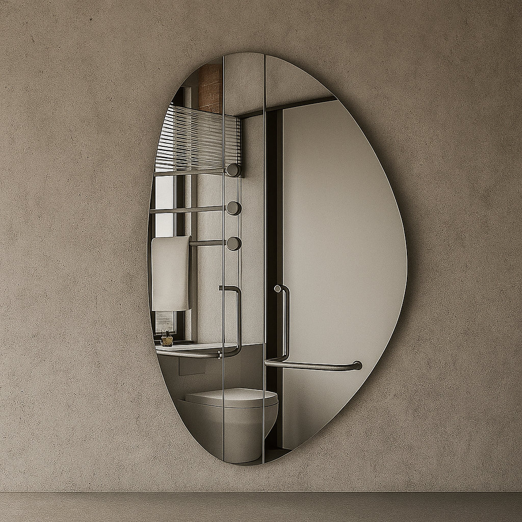 Modern Irregular Wall Mirror – Frameless Organic Shape Bathroom Mirror, Handmade Wavy Vanity Mirror for Living Room & Bedroom
