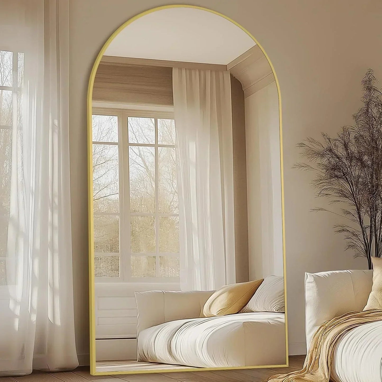 Gold Arched Floor Mirror | Oversized Full Length Mirror for Bedroom & Living Room