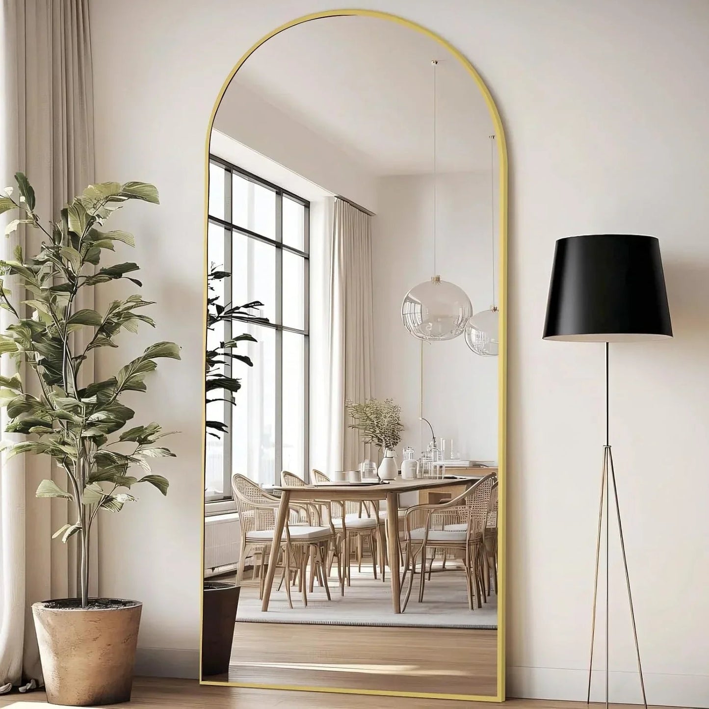 Large Arched Mirror Gold | Full Length Floor Mirror for Bedroom & Living Room