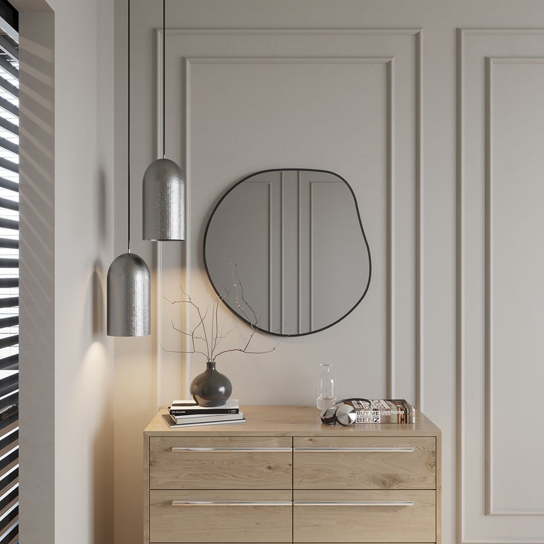 Irregular Bathroom Wall Mirror – Modern Black Frame Mirror for Vanity, Entryway & Living Room