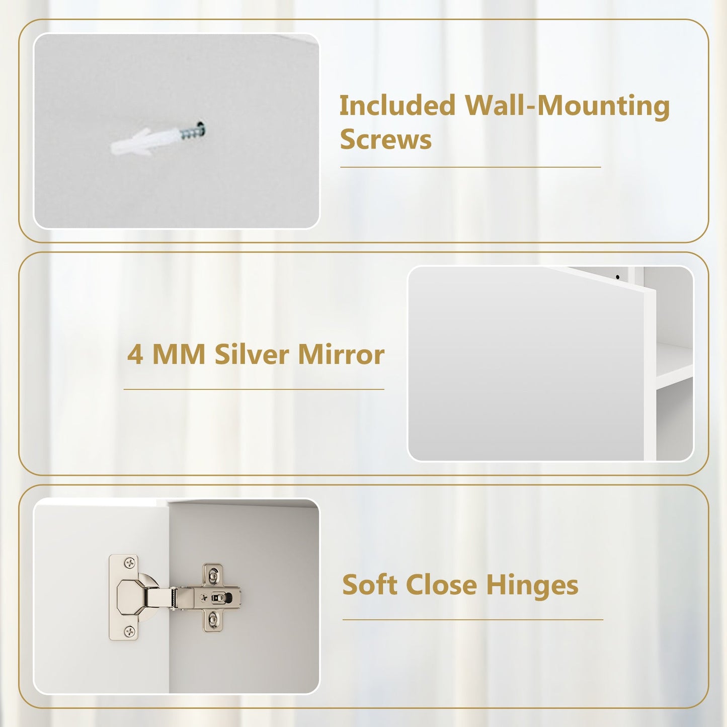 Bathroom Medicine Cabinet with Mirror Door - White Wall Mounted Storage Cabinet