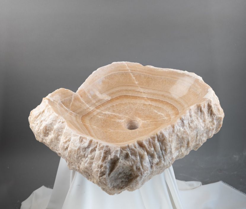 Luxury Stone Vessel Sink – Natural Marble Bathroom Basin with Raw Edge, Handcrafted Vanity Bowl