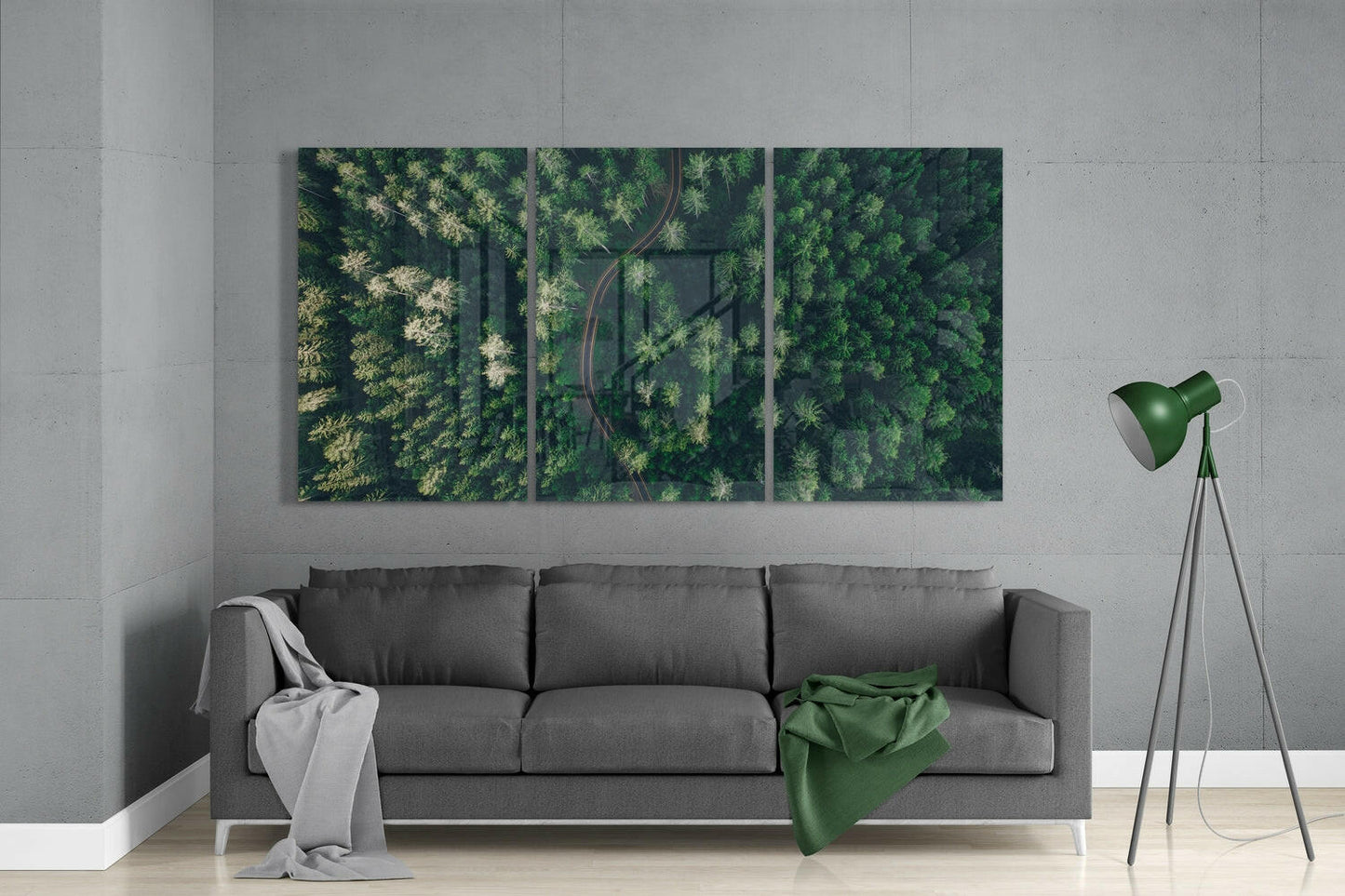 Aerial Forest Winding Road Glass Wall Art