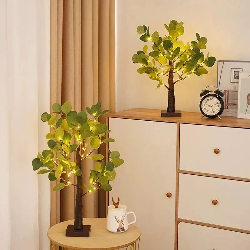 Artificial Eucalyptus Tree LED Lights Battery USB Operated Tree Lights for Room Party Decor Christmas Lamp Thanksgiving Gift