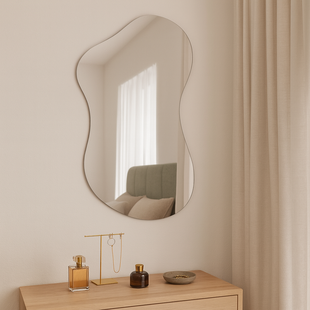 Wavy Irregular Wall Mirror – Modern Frameless Bathroom Mirror, Organic Shape Vanity Mirror |