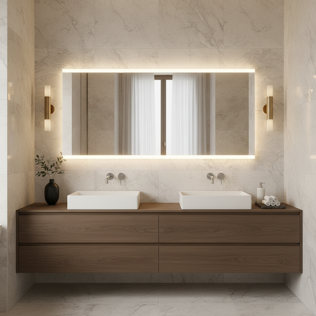 LED Bathroom Mirror – Minimalist Rectangular Lighted Vanity Mirror, Modern Backlit Wall Mirror