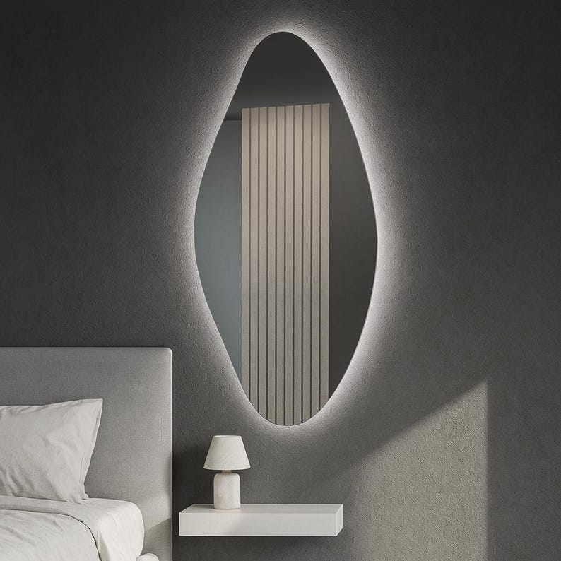 LED Bathroom Mirror – Modern Organic Oval Backlit Vanity Mirror with Touch Sensor