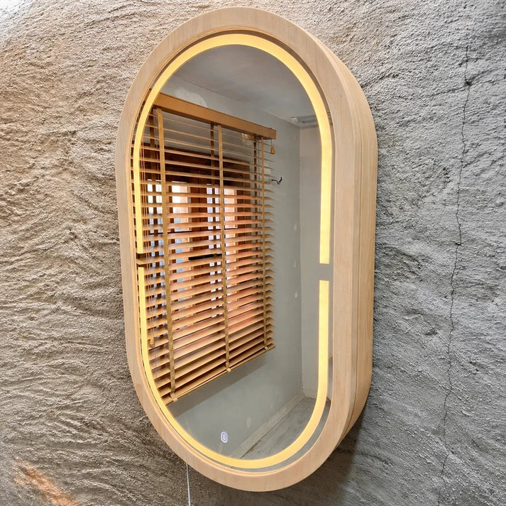 LED Mirror Cabinet - Natural Beech