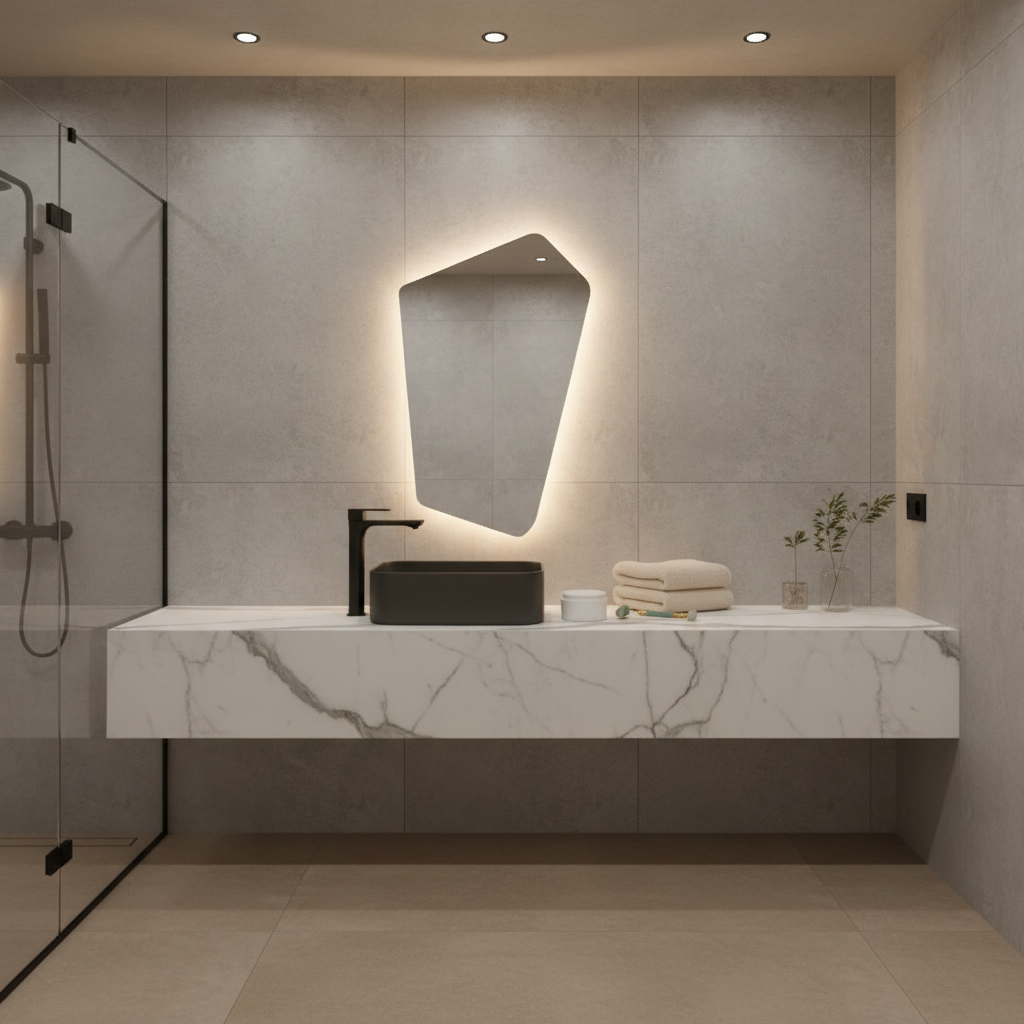 LED Wall Mirror Irregular Shape – Modern Asymmetrical Backlit Bathroom Mirror