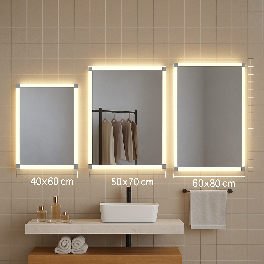 LED Bathroom Mirror – Square Backlit Vanity Mirror, Modern Lighted Wall Mirror