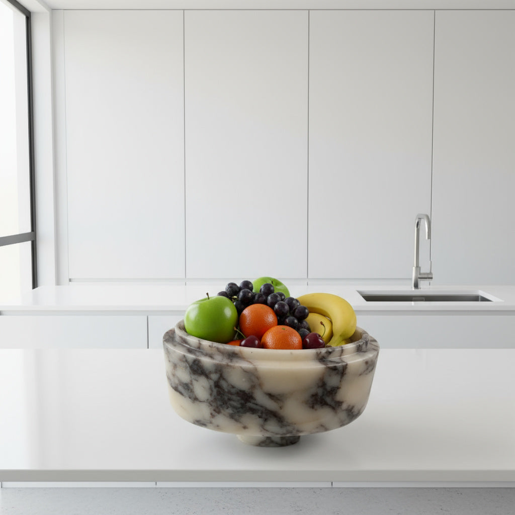 Marble Tray – Luxury Calacatta Viola Stone Pedestal Bowl 6"x10"x4.7" (15x25x12 cm) Hand-Carved Natural Marble Decor