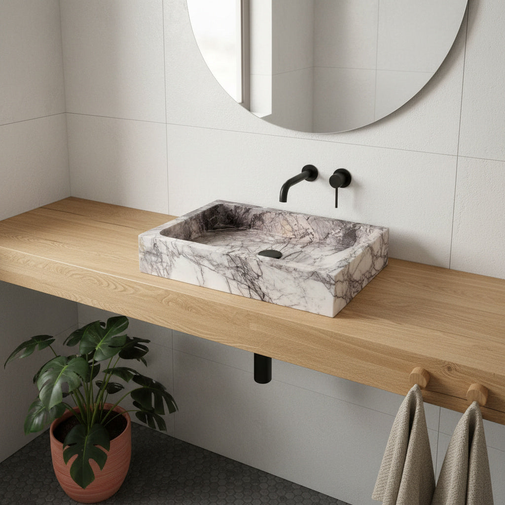 Marble Bathroom Sink – Lilac Marble Rectangular Stone Vessel Sink