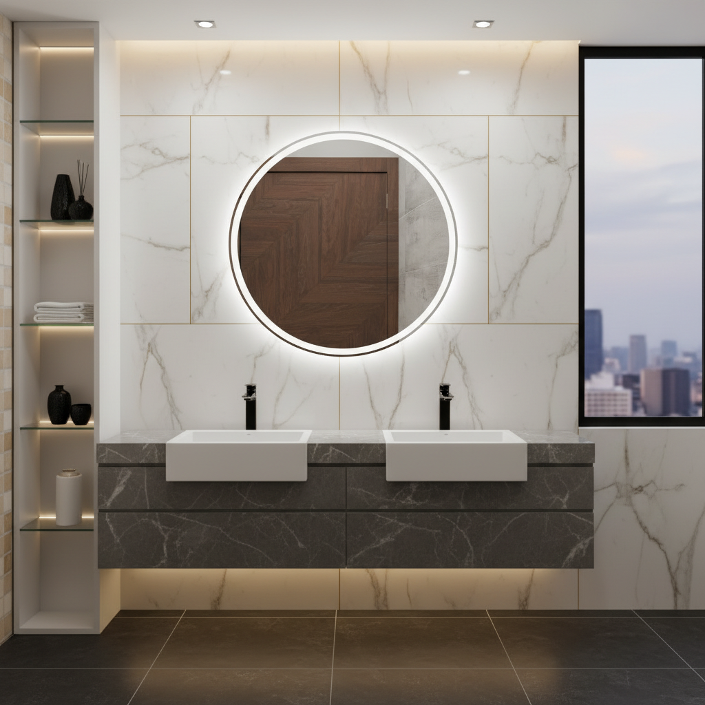 LED Bathroom Mirror – Round Backlit Vanity Mirror, Modern Lighted Wall Mirror