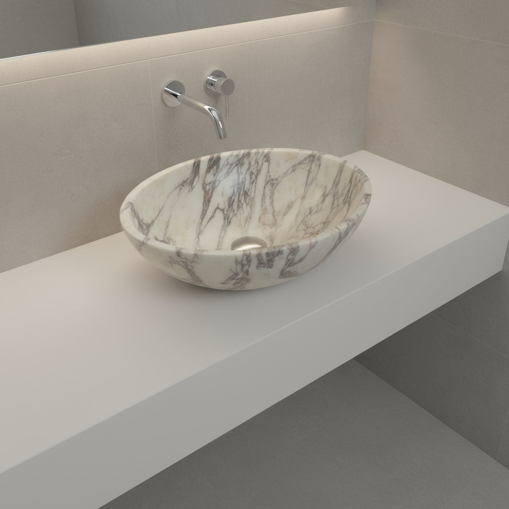 Marble Sink – Calacatta Viola Oval Vessel Bathroom Sink | Natural Stone Above-Counter Basin