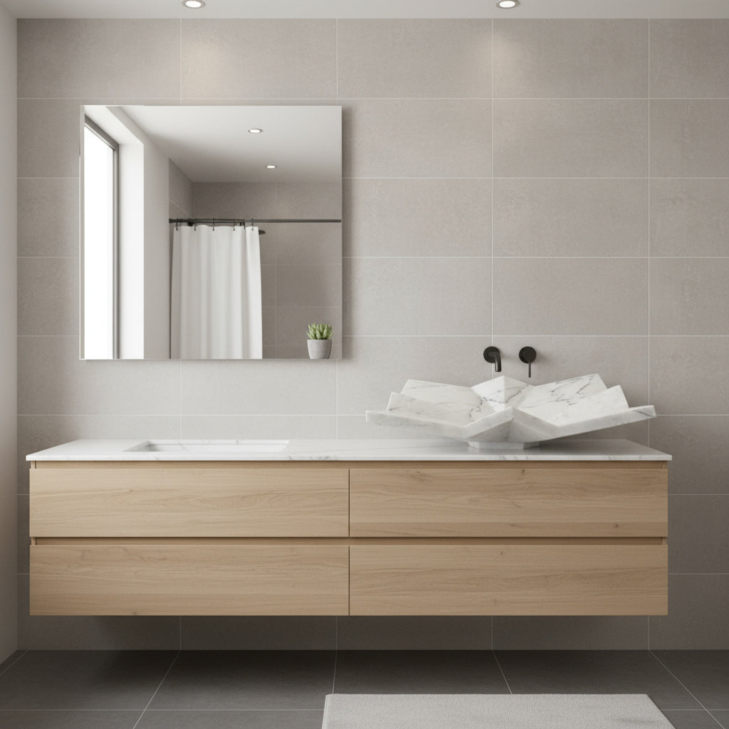 Luxury Marble Vessel Sink – Modern Geometric Stone Bathroom Basin, Hand-Carved Vanity Bowl 21.6"x17.7"x5.5" (55x45x14 cm)