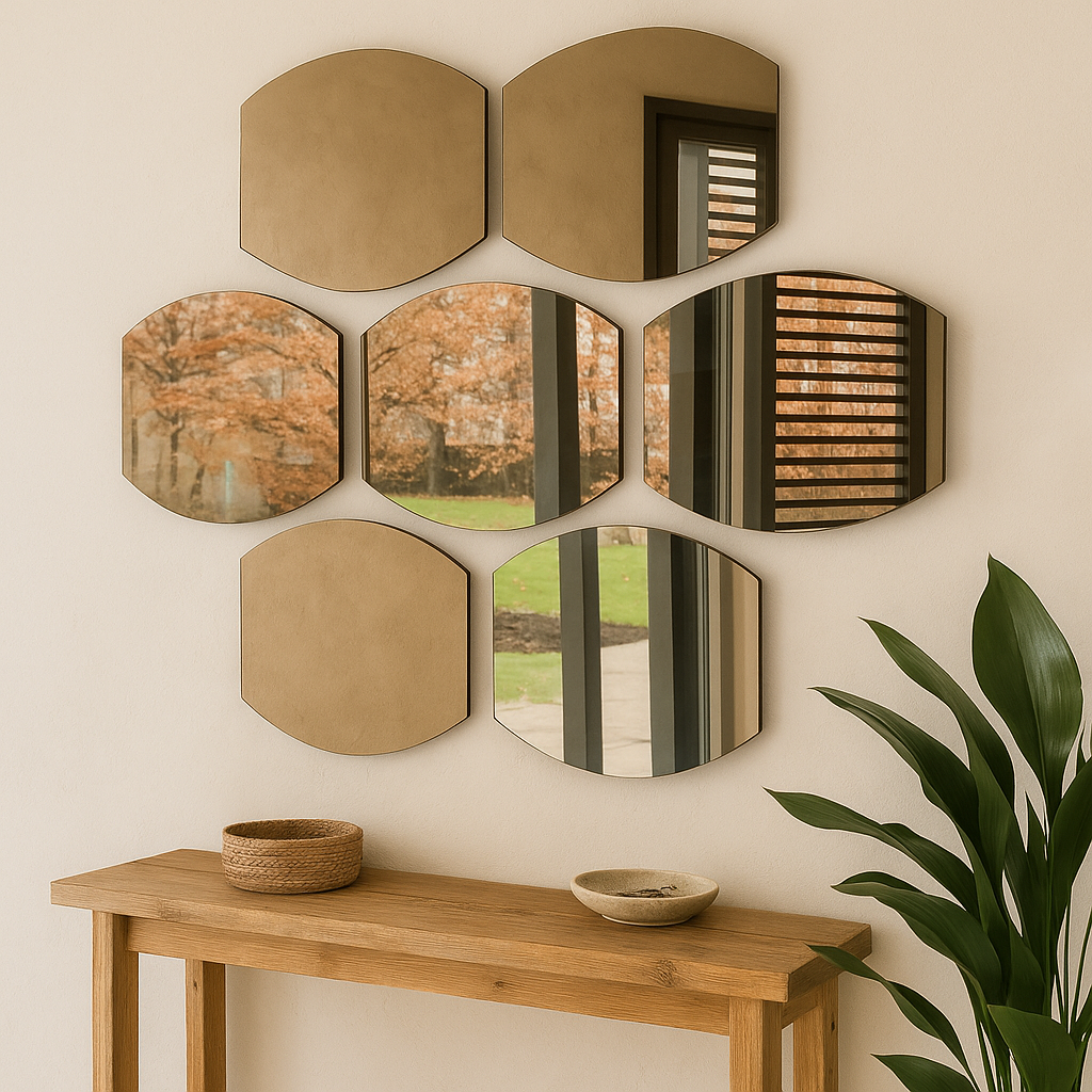 Modern Geometric Wall Mirror Set of 7 – 3D Honeycomb Mirror Wall Art, Decorative Irregular Mirrors for Living Room & Entryway