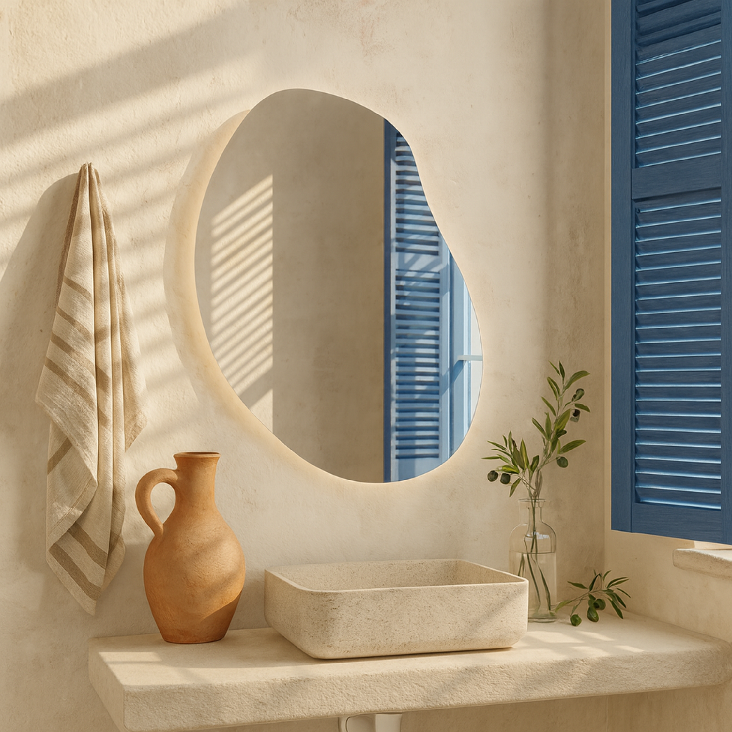 LED Bathroom Mirror – Modern Irregular Shaped Lighted Vanity Mirror with Touch Sensor