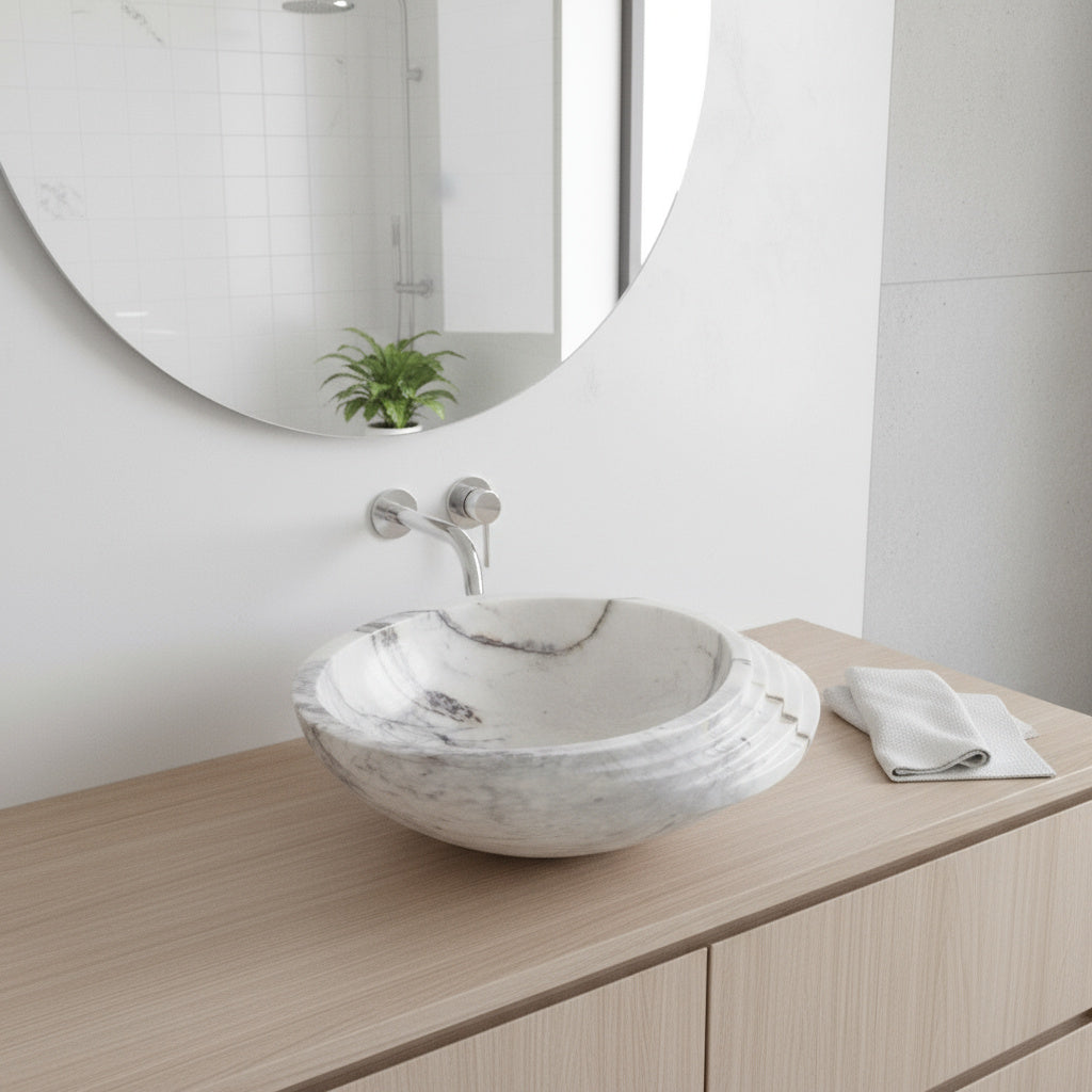 Marble Sink – Luxury Stone Sink Bathroom Basin (40x60x15 cm), Handcrafted Natural Marble Vanity Bowl