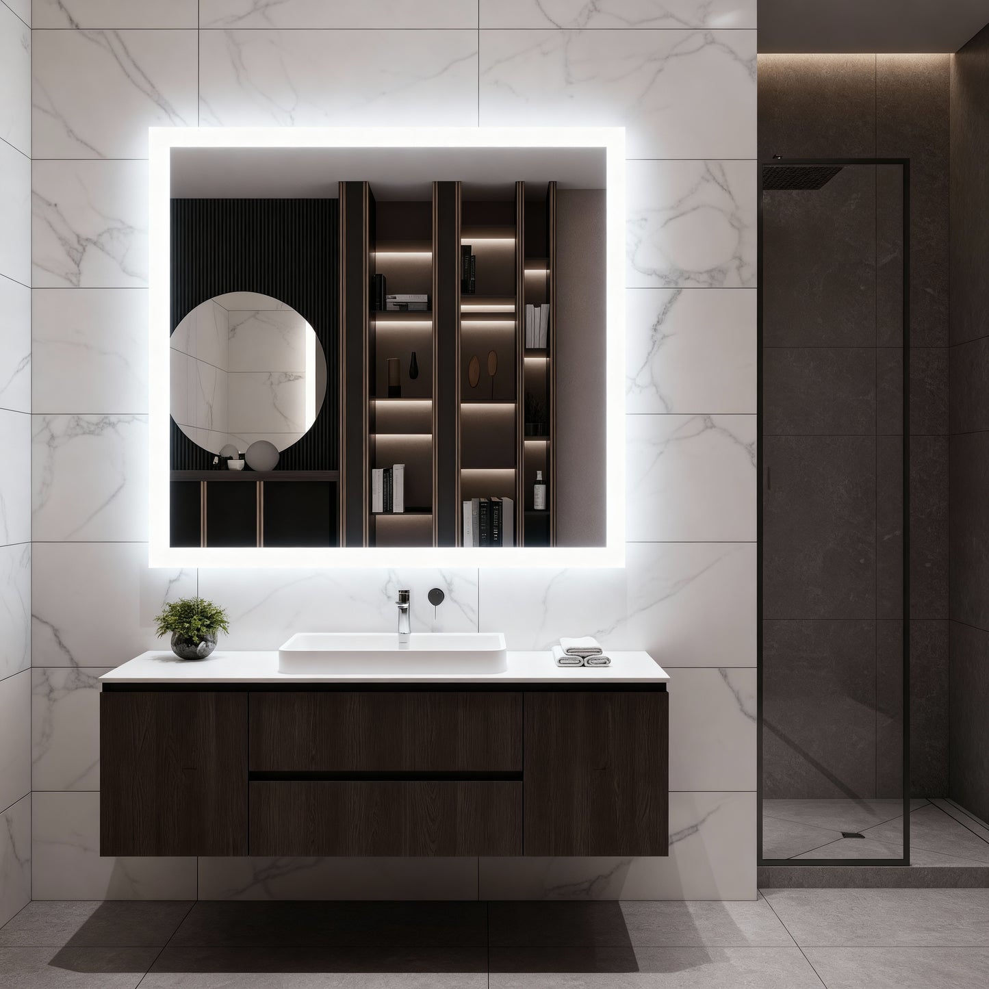LED Wall Mirror – Modern Square Backlit Vanity Mirror, Luxury Lighted Mirror