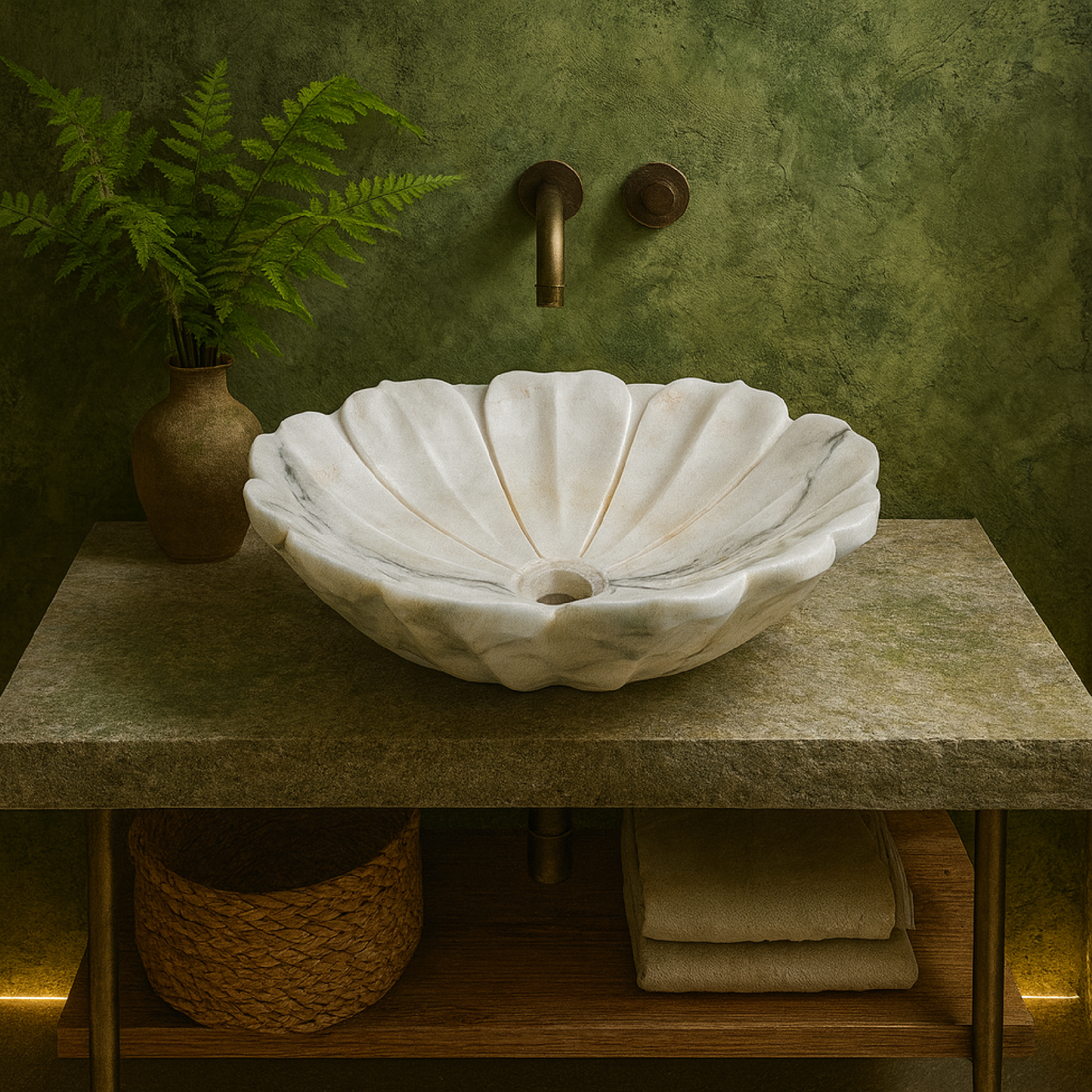 Luxury Marble Vessel Sink – Hand-Carved White Natural Stone Basin for Bathroom Vanity, One-of-a-Kind Designer Wash Bowl