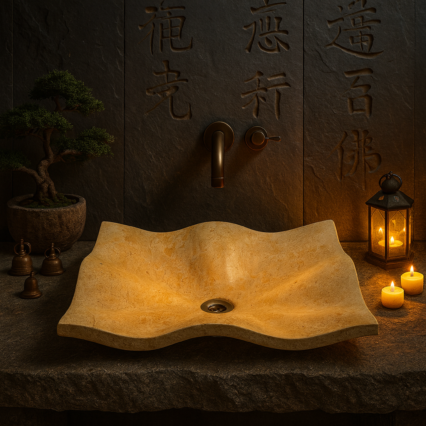 Marble Sink – Luxury Stone Sink Bathroom Basin (45x60x13 cm), Handcrafted Natural Beige Marble Vanity Bowl