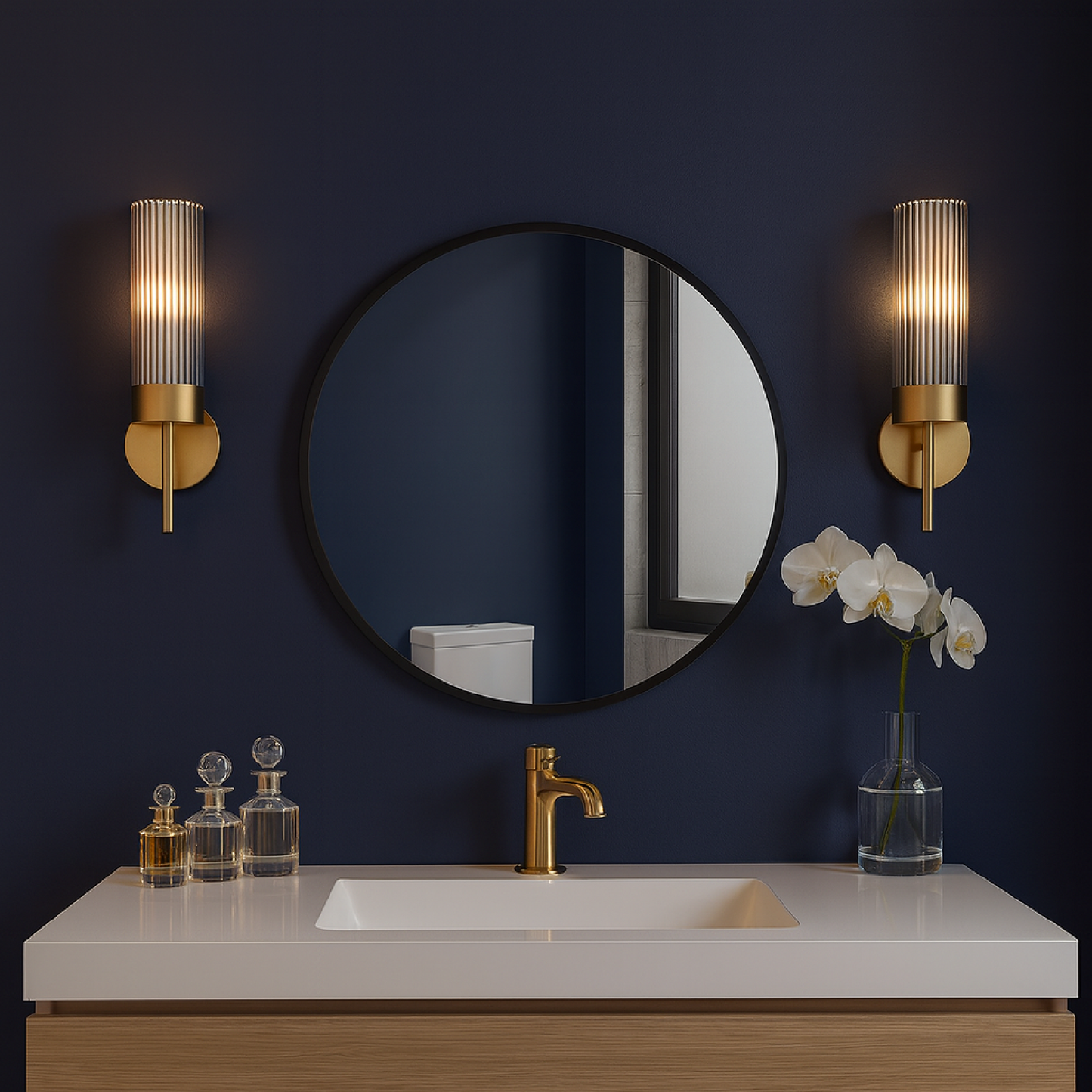 Round Wall Mirror – Modern Black Frame Mirror for Living Room & Entryway