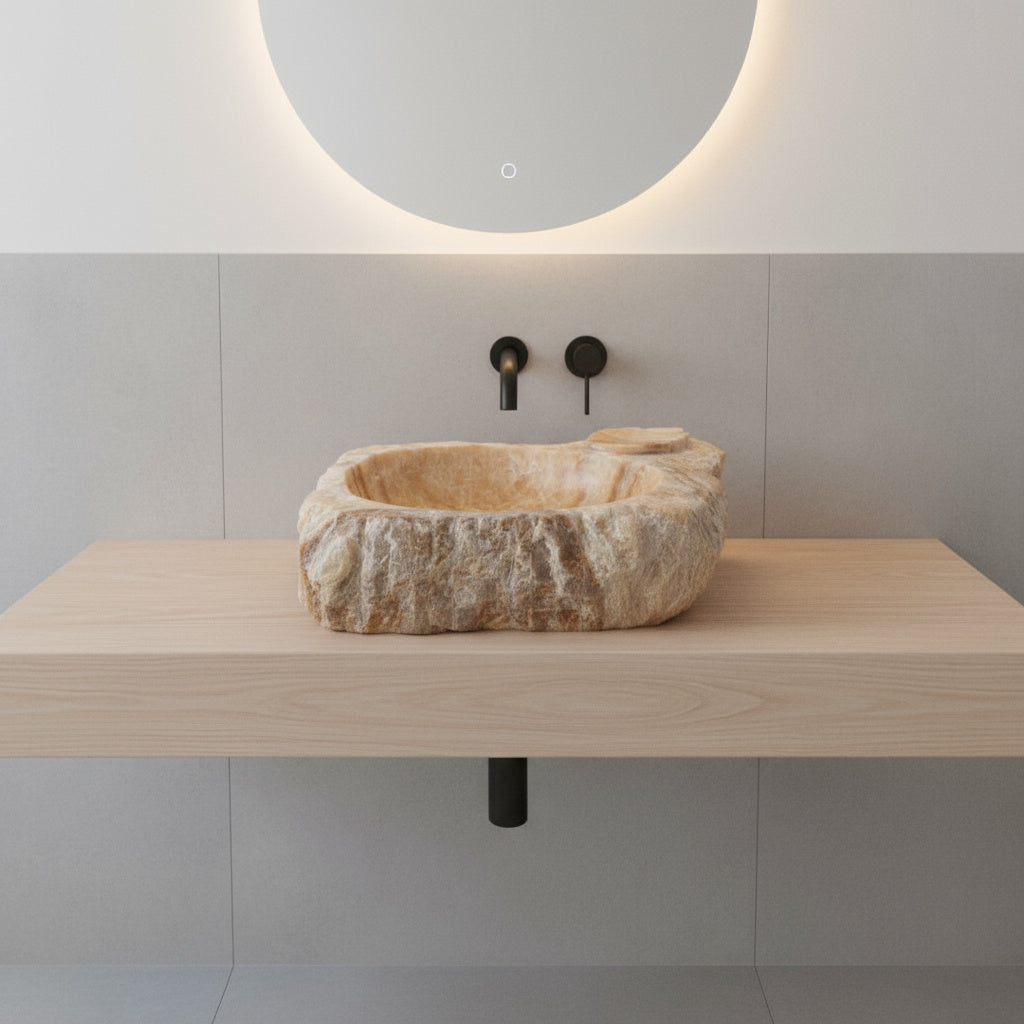 Marble Sink – Rustic Stone Sink Bathroom Basin (45x55x14 cm), Natural Handcrafted Marble Vanity Bowl