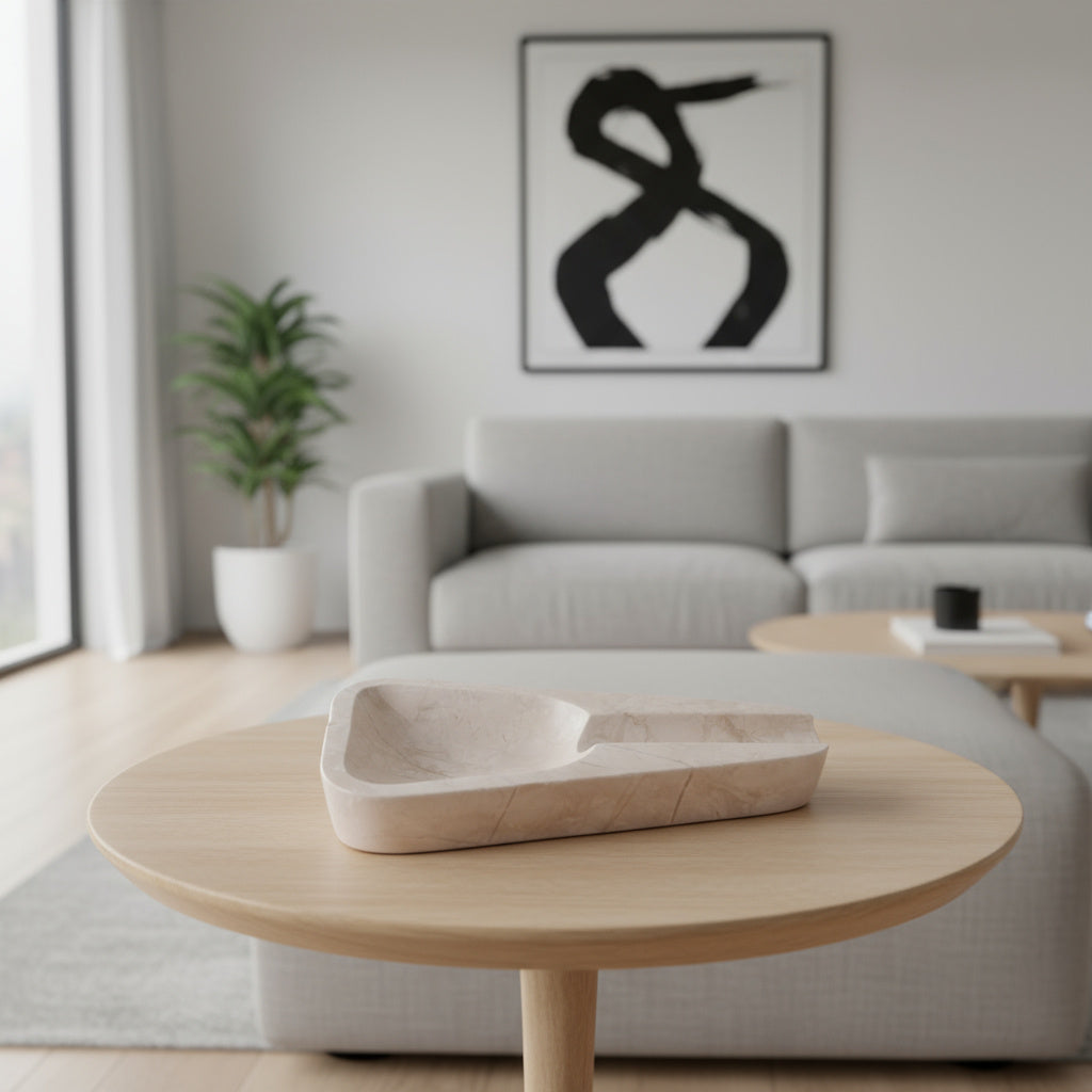 Marble Ashtray – Grey Natural Stone Cigar & Cigarette Holder | Hand-Carved Luxury Ashtray