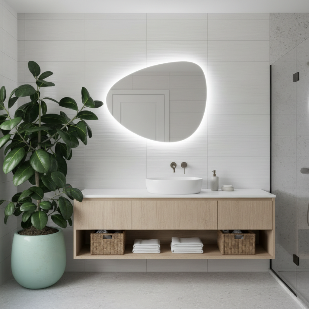 LED Wall Mirror Irregular Shape – Modern Asymmetrical Backlit Mirror for Bathroom or Living Room