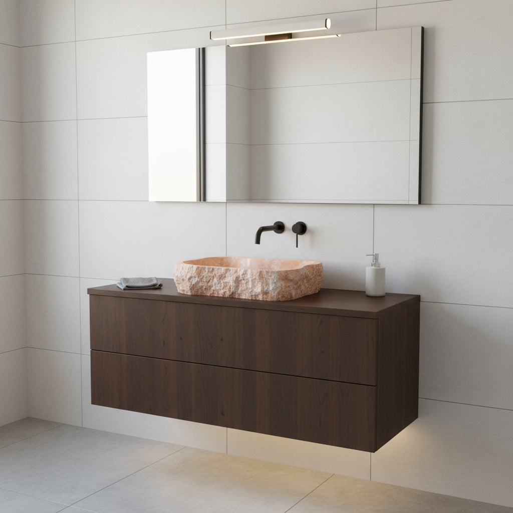 Luxury Marble Vessel Sink – Handcrafted Natural Stone Bathroom Basin, Rustic Vanity Bowl 21.6"x15.7"x5.5" (55x40x14 cm)