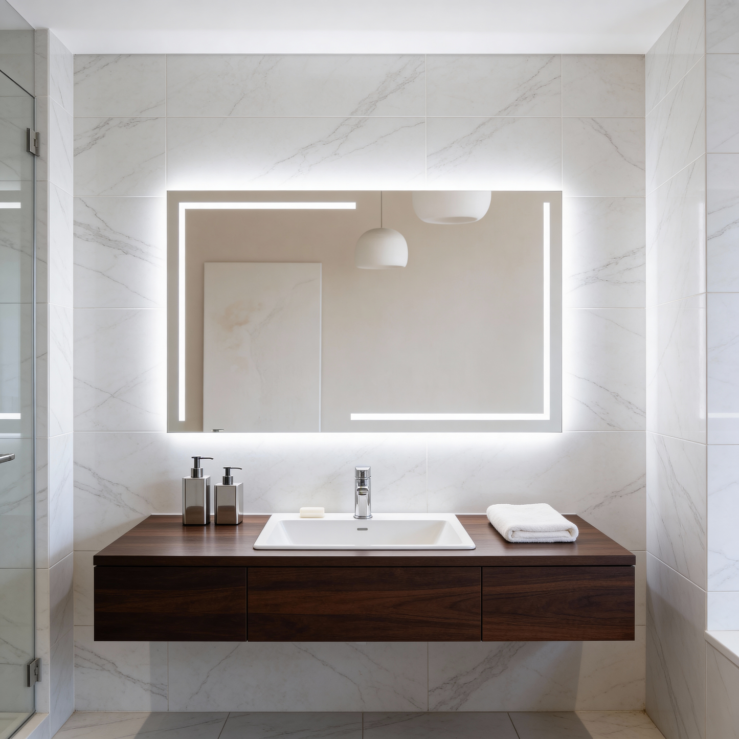 LED Bathroom Mirror – Luxury Geometric Lighted Vanity Mirror, Modern Backlit Wall Mirror with Artistic LED Lines