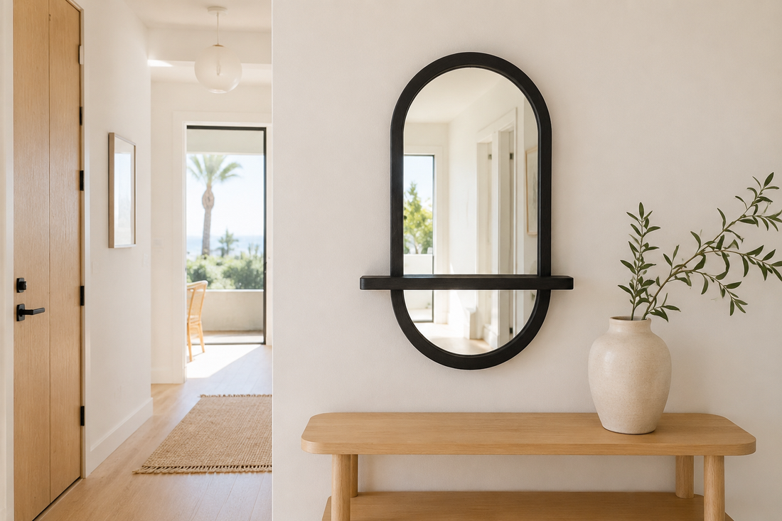 A Custom Black Wooden Mirror Made for a San Diego Entryway