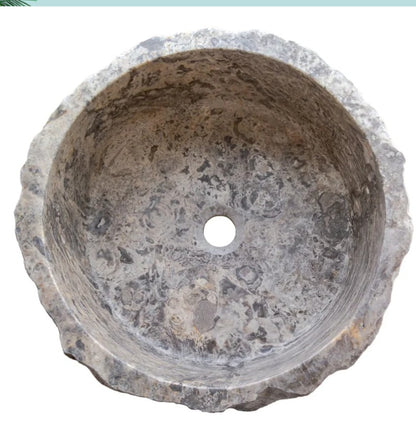 Rustic Stone Bathroom Sink – Silver Travertine Vessel Sink | Natural Hand-Carved Vanity Bowl