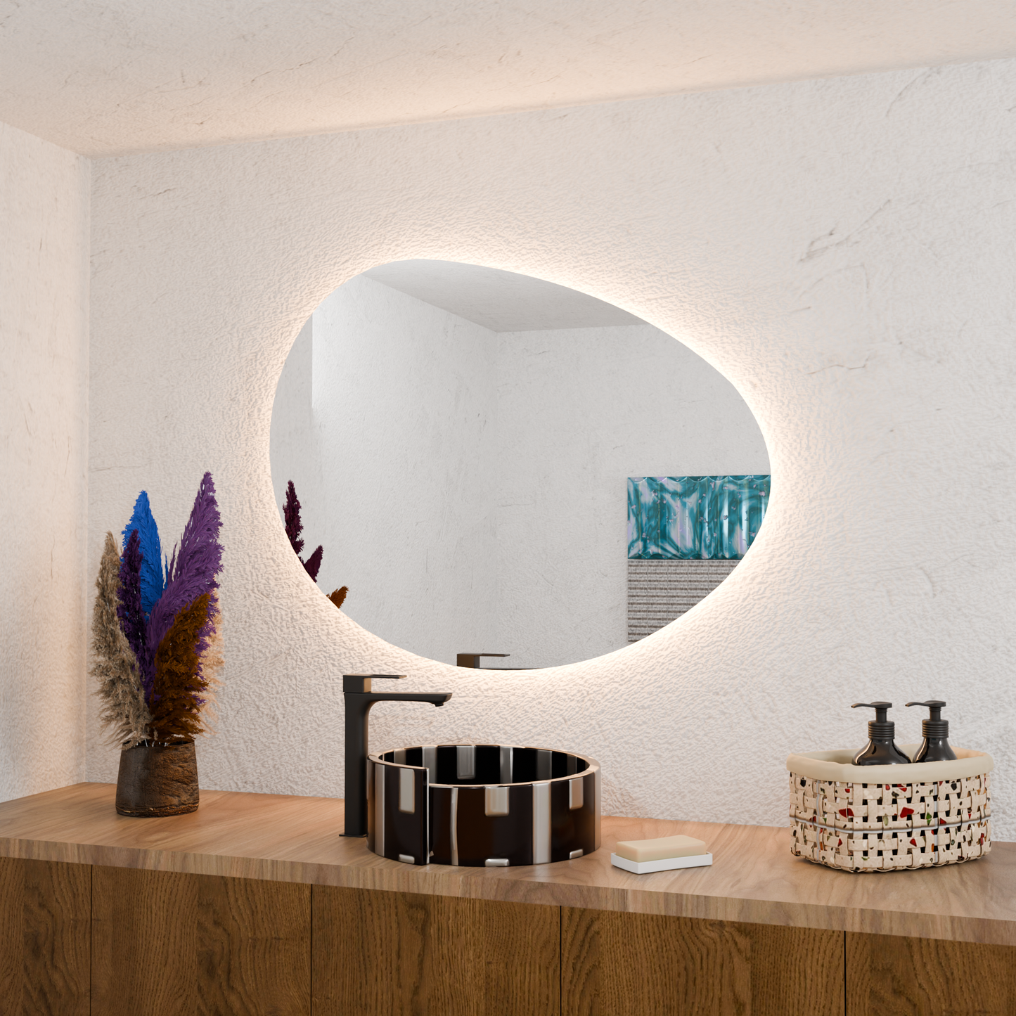LED Bathroom Mirror Irregular Shape – Modern Asymmetrical Backlit Vanity Wall Mirror