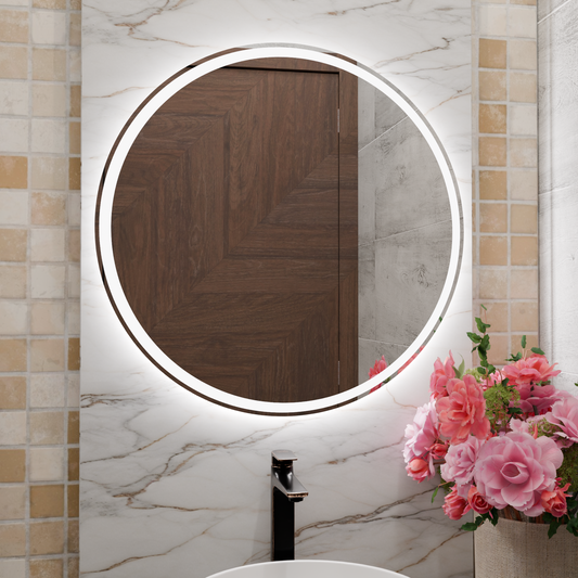 LED Bathroom Mirror – Round Backlit Vanity Mirror, Modern Lighted Wall Mirror
