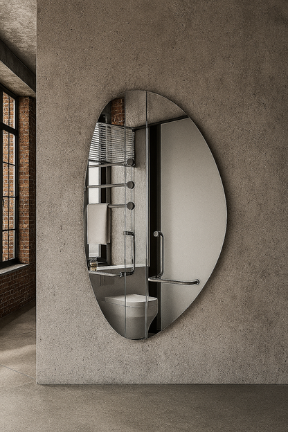 Modern Irregular Wall Mirror – Frameless Organic Shape Bathroom Mirror, Handmade Wavy Vanity Mirror for Living Room & Bedroom