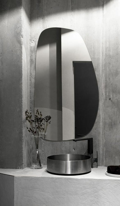 Modern Irregular Full-Length Mirror – Frameless Wavy Bathroom Mirror, Handmade Organic Shape Mirror