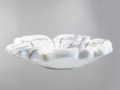 Luxury Marble Vessel Sink – Hand-Carved Flower Design Natural Stone Bathroom Basin