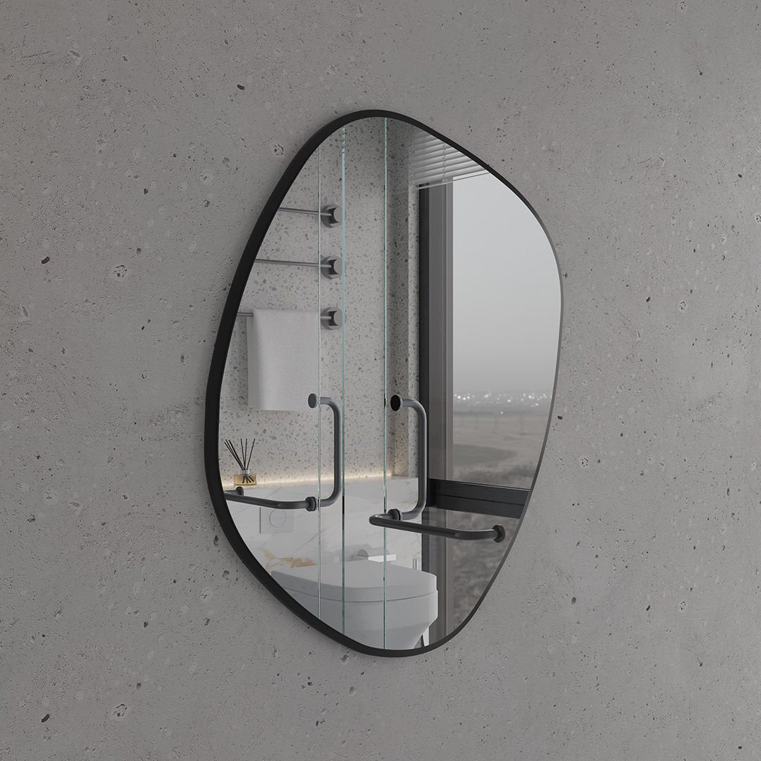 Modern Irregular Bathroom Wall Mirror – Organic Shape Black Frame Mirror for Vanity, Entryway & Living Room