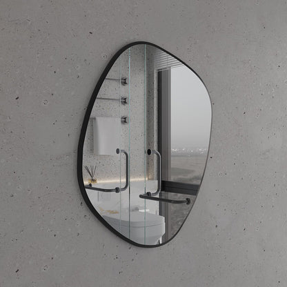 Modern Irregular Bathroom Wall Mirror – Organic Shape Black Frame Mirror for Vanity, Entryway & Living Room