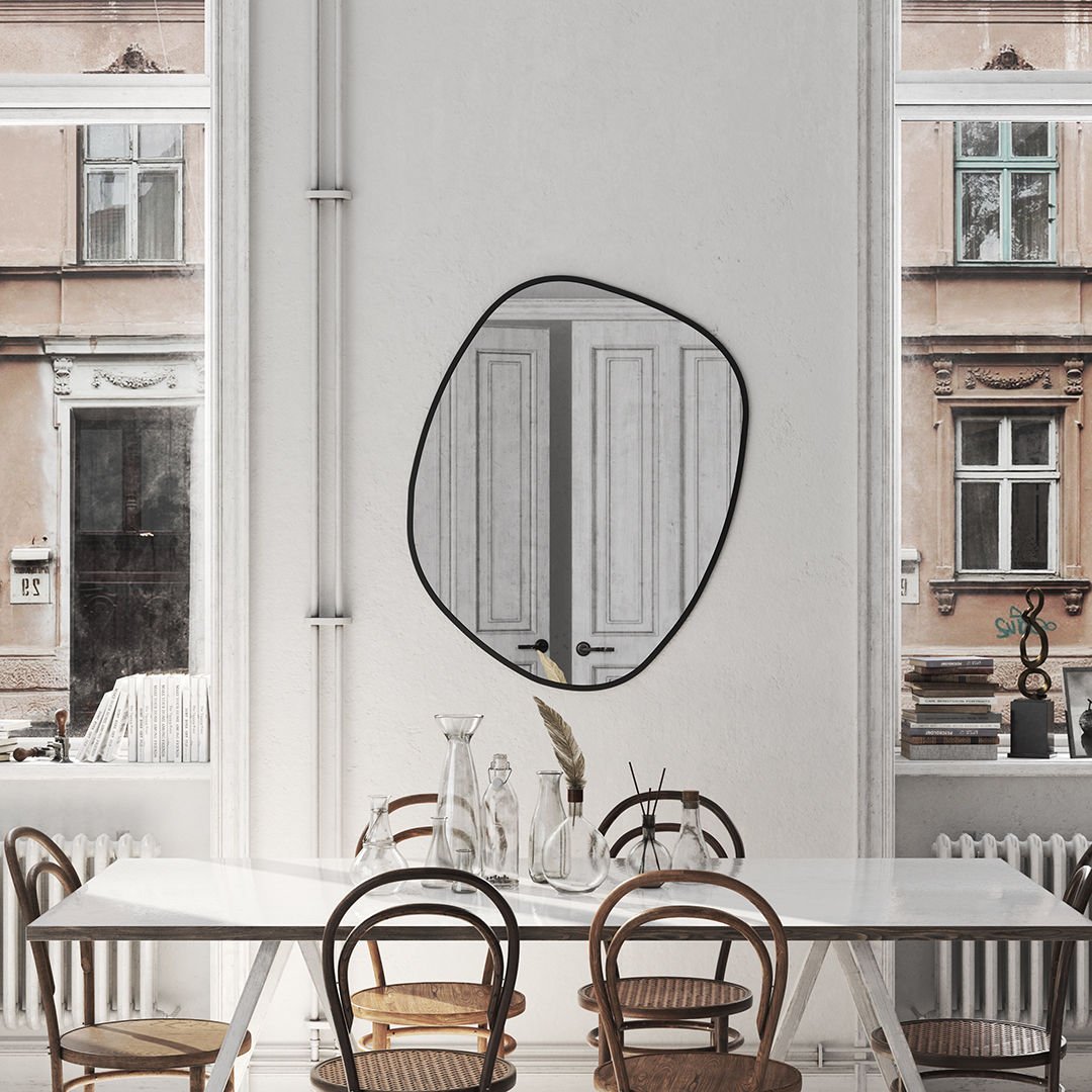 Modern Irregular Bathroom Wall Mirror – Organic Shape Black Frame Mirror for Vanity, Entryway & Living Room