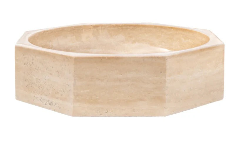 Marble Sink – Light Beige Travertine Octagon Vessel Bathroom Sink Polished | Natural Stone Above-Counter Basin 16"x16"x5"