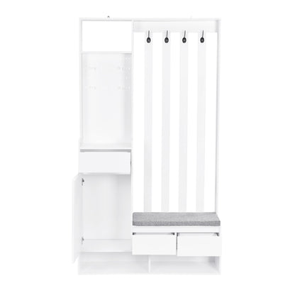 Hall Tree with Storage Bench & Shoe Cabinet - Entryway Coat Rack with Hooks & Pegboard White - Aypars Atelier
