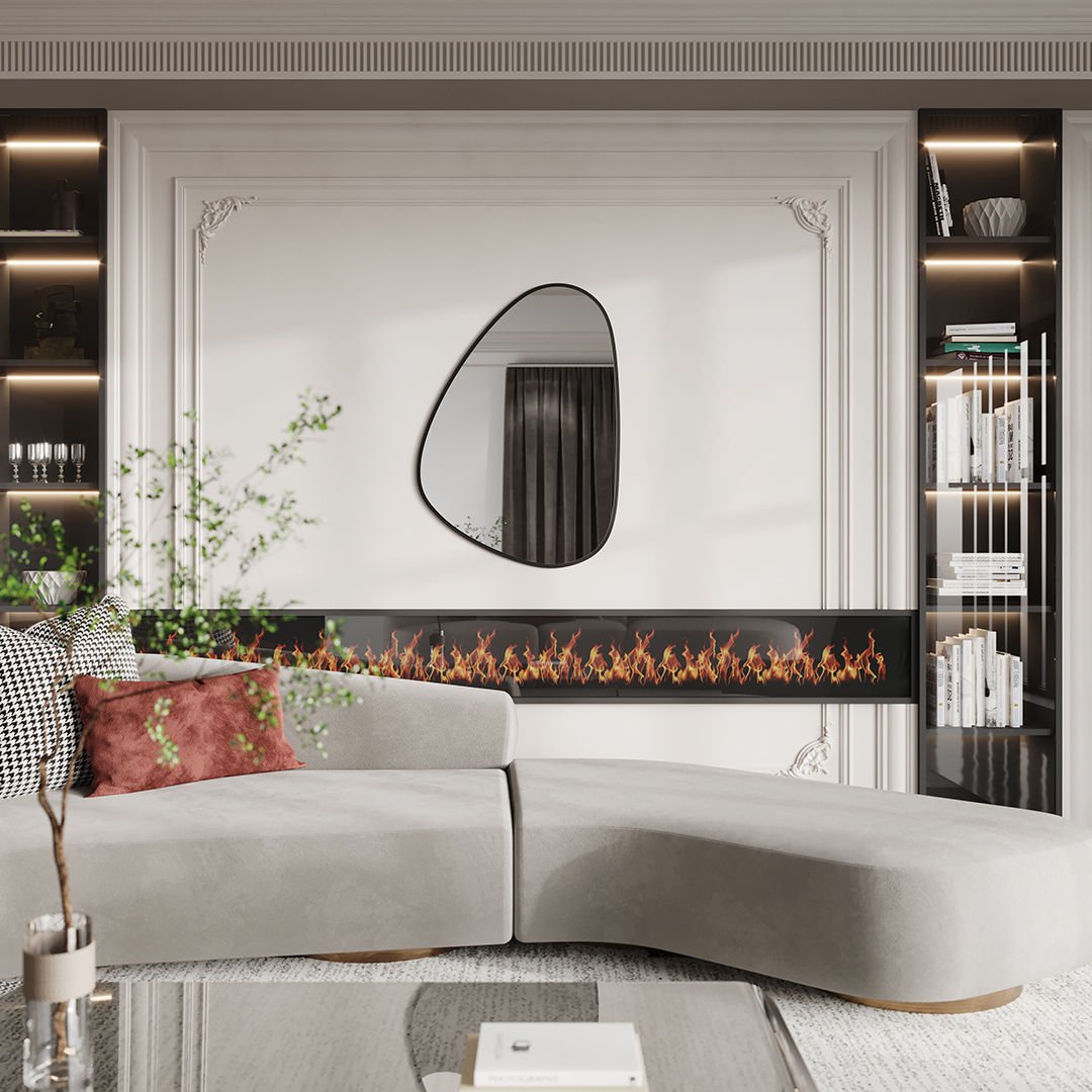 Modern Irregular Bathroom Wall Mirror – Asymmetrical Black Frame Mirror for Vanity, Entryway & Living Room