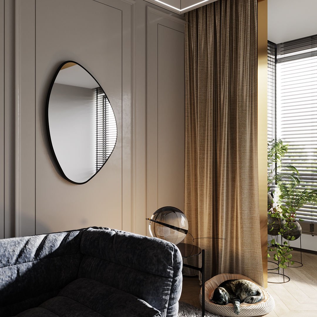 Modern Irregular Wall Mirror – Organic Shape Black Frame Mirror for Living Room & Entryway