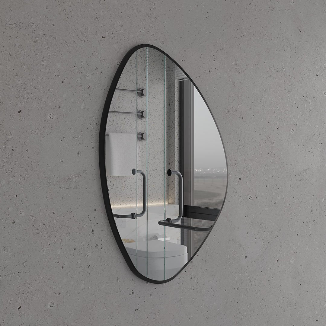 Modern Irregular Wall Mirror – Organic Shape Black Frame Mirror for Living Room & Entryway