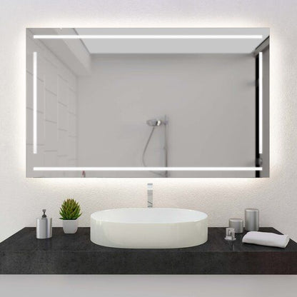 LED Bathroom Mirror – Modern Rectangular Lighted Vanity Mirror with Frame Lines, Backlit Wall Mirror